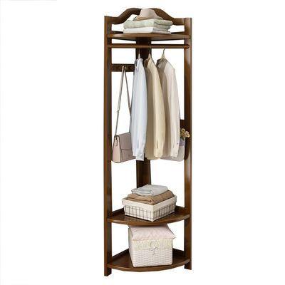 Floor-Standing Solid Wood Rotating Coat RackFreestanding Wood Entryway Corner Hall Tree with Shoe Storage Coat Rack Shelf and Stand for Office Brown