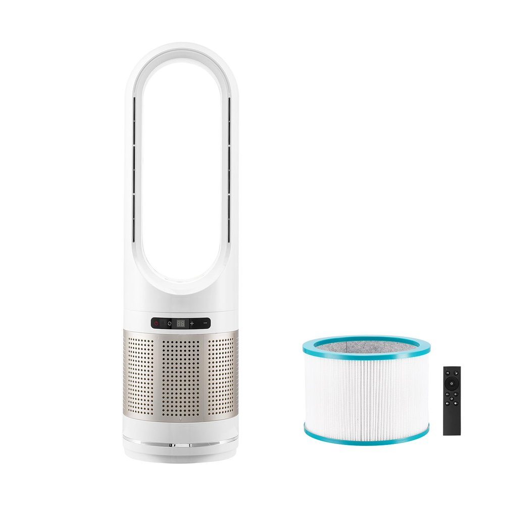 VEVOR Tower Fan Bladeless, 16.4ft/s Velocity Floor Fan for Cooling Effect, 80 Oscillating 8-Speed Fans, 8H Timer, Standing Fans with H13 HEPA Filtration, Remote Control & Air Purification Mode