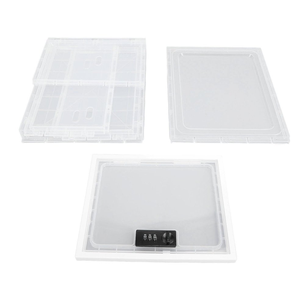 Lybunair Plastic Refrigerator Lock Box, Secure Food Storage Container with Design, Multi Purpose Cabinet for Drug, First Aid Supplies, and Valuables (White and Transparent Frame)