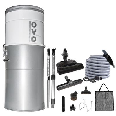 OVO 750 Airwatts Heavy Duty Powerful Central Vacuum System, Hybrid Filtration (with or Without Disposable Bags) 35L or 9.25Gal, with 30ft Carpet Deluxe Accessory kit Included