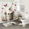 4PCS Spring Cute Samoyed Dog Shower Curtain Sets with Non-Slip Rug, U Shape and Toilet Lid Cover Mat, Rustic Flower Wood Home Bathroom Accessory Sets Decor, 72 x 72 Inch view 2