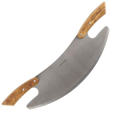 17 Pizza Cutter Rocker Blade - Stainless Steel Slicer with Double Olivewood Handles for Easy Cutting - Large Mezzaluna Chopper - Pizza Oven Accessories by Classic Cuisine