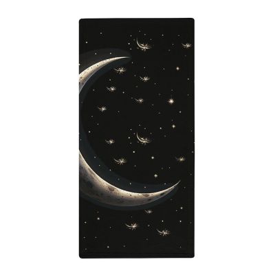 ADASGHBY Facial Towels Quick Drying Bath Towel Ultra Soft Highly Absorban Crescent Moon on Black Background Hand Towels for Gym Travel Camp Pool