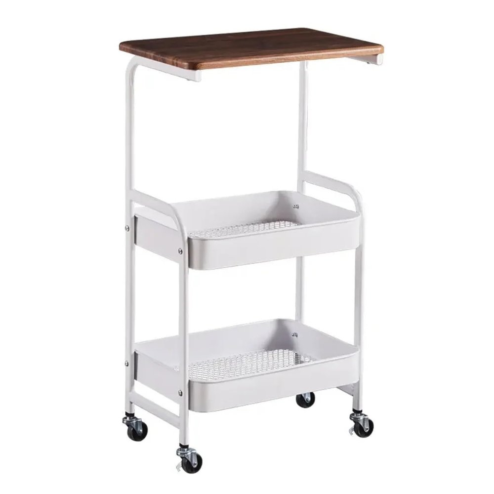 SLMslmsh-5188 Storage Shelf Slim Storage Cart 3-TierTabletop Wooden Trolley Storage Cart with Wheels for Laundry Room Narrow Place Kitchen Bedroom Tabletop Storage Rack Floor-Standing(White)