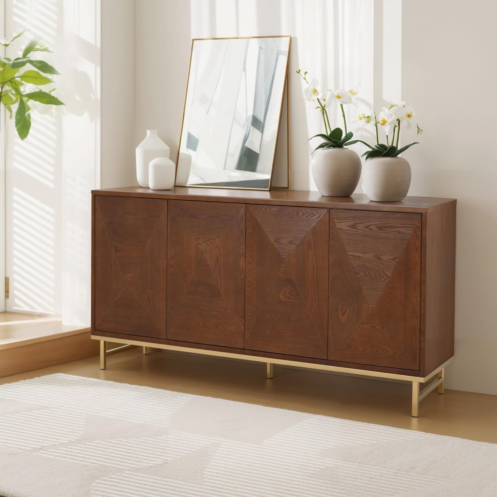 Christopher Knight Home Tensie Wooden Sideboard Cabinet, Large Sideboard Buffet Cabinet, Living Room Accent Storage Cabinet with Adjustable Shelves, Kitchen Cabinet Organizer for Coffee Bar, Brown