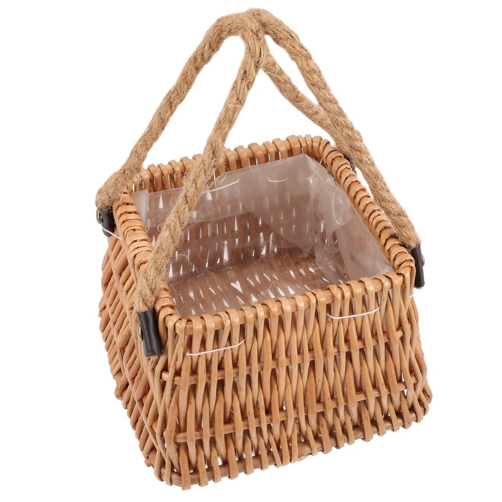 Portable Woven Bamboo Flower Basket with Handle for Decor