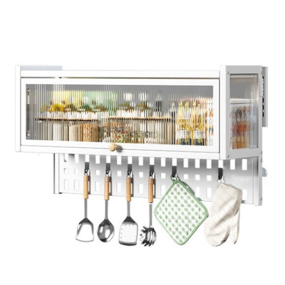 No-Punch Wall Spice Rack, Floating Storage Organizer with Hooks for Pantry/Bathroom/Cupboard, Adjustable Height, Removable, Dustproof(26.4x11.8x19.7in)