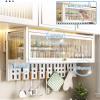 No-Punch Wall Spice Rack, Floating Storage Organizer with Hooks for Pantry/Bathroom/Cupboard, Adjustable Height, Removable, Dustproof(26.4x11.8x19.7in) view 2