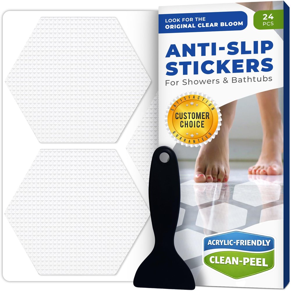 Clear Bloom Anti-Slip Shower Stickers, Non-Slip Bathtub Floor Grip, 24 Pack