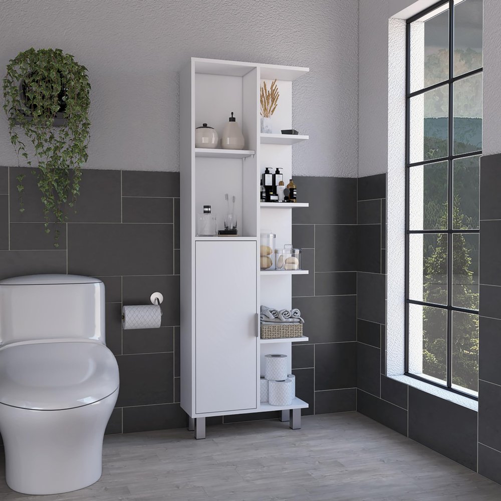 agnixnaf 63-Inch High Bathroom Cabinet Buffet Cabinet Linen Storage Cabinet with Seven Open Shelves