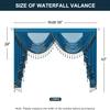 Leeva 59" Wide Cobalt Blue Waterfall Valance, 2 Swags Elegant Sheer Swag with Crystal Beads, Light Filtering Voile Curtain for French Doors & Bedroom, 1 Panel view 2