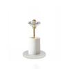 CatchDragon Brass Gold Free Standing Paper Towel Holder Countertop,Decorative Paper Towel Holder Stand with Marble Base and Crystal Ornament for Kitchen Bathroom (White Base/Crystal, Small-9.2inch) view 1