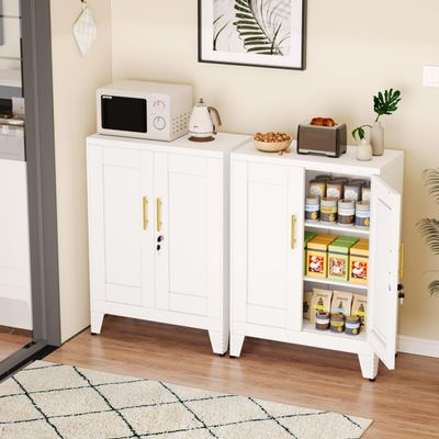 GAIOUS White Metal Pantry Cabinet with Lock(Two Units), Sideboard Buffet Storage Cabient with Doors and 2 Adjustable Shelves, Multifunctional Kitchen Cupboard for Home Office, Buffet Table