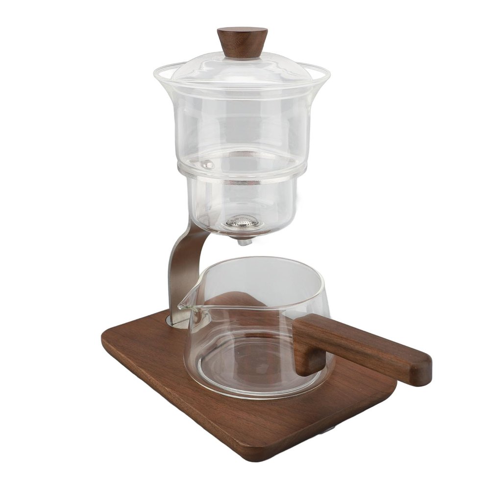 350ml Capacity Magnetic Easy Cleanup Convenient Glass Teapot with Walnut Wood for Home, Unique Handmade Design Ideal for Family Gatherings, Office Breaks