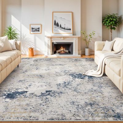 10x14 Washable Area Rugs - Modern Abstract Large Rugs for Living Room Non-Slip Low Pile Soft Machine Washable Carpet for Bedroom, Under Dining Table, Nursery, Farmhouse (10'x14' Beige Blue)