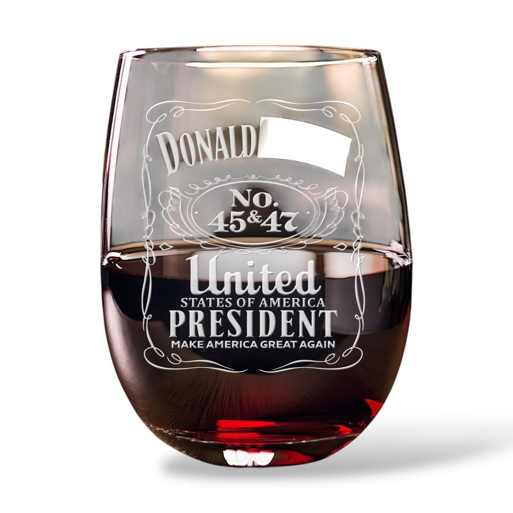 47 Stemless Wine Glass | Engraved Presidential Glassware | Patriotic Gift for Supporters | Etched Stemless Wine Glass | 20oz Wine Glass for Celebration