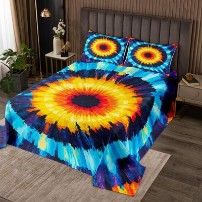3 Piece Blue Tie Dye Quilt Bedding Sets Women Aldult Lightweight Bedding Hippie Boho Bedspread Watercolor Art Coverlet Soft Microfiber Home Quilt Set for King Bed All Season