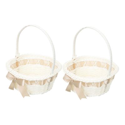 SOLUSTRE 2pcs Elegant Woven Flower Girl Basket Wedding Flower Baskets for Petals Fruits and Candies for Bridal Showers and Special Events Light