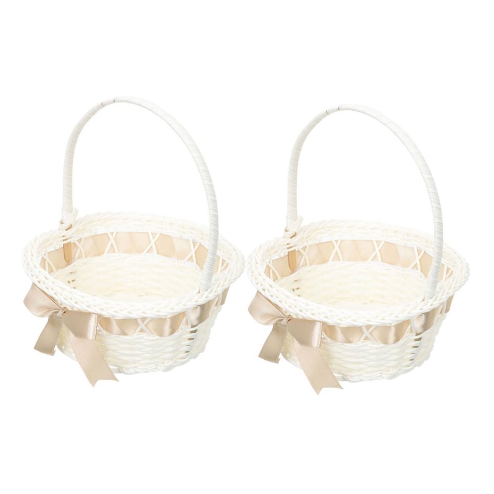 SOLUSTRE 2pcs Elegant Woven Flower Girl Basket Wedding Flower Baskets for Petals Fruits and Candies for Bridal Showers and Special Events Light