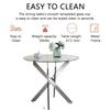 47.2" Modern Silver Glass Dining Room Table Set for 6, 7-Piece Round Kitchen Dining Table Set with Cross Metal Legs & 6 Beige Velvet Upholstered Chairs, Glass Kitchen Table and Chairs Set of 6 view 3