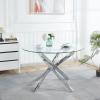 47.2" Modern Silver Glass Dining Room Table Set for 6, 7-Piece Round Kitchen Dining Table Set with Cross Metal Legs & 6 Beige Velvet Upholstered Chairs, Glass Kitchen Table and Chairs Set of 6 view 4