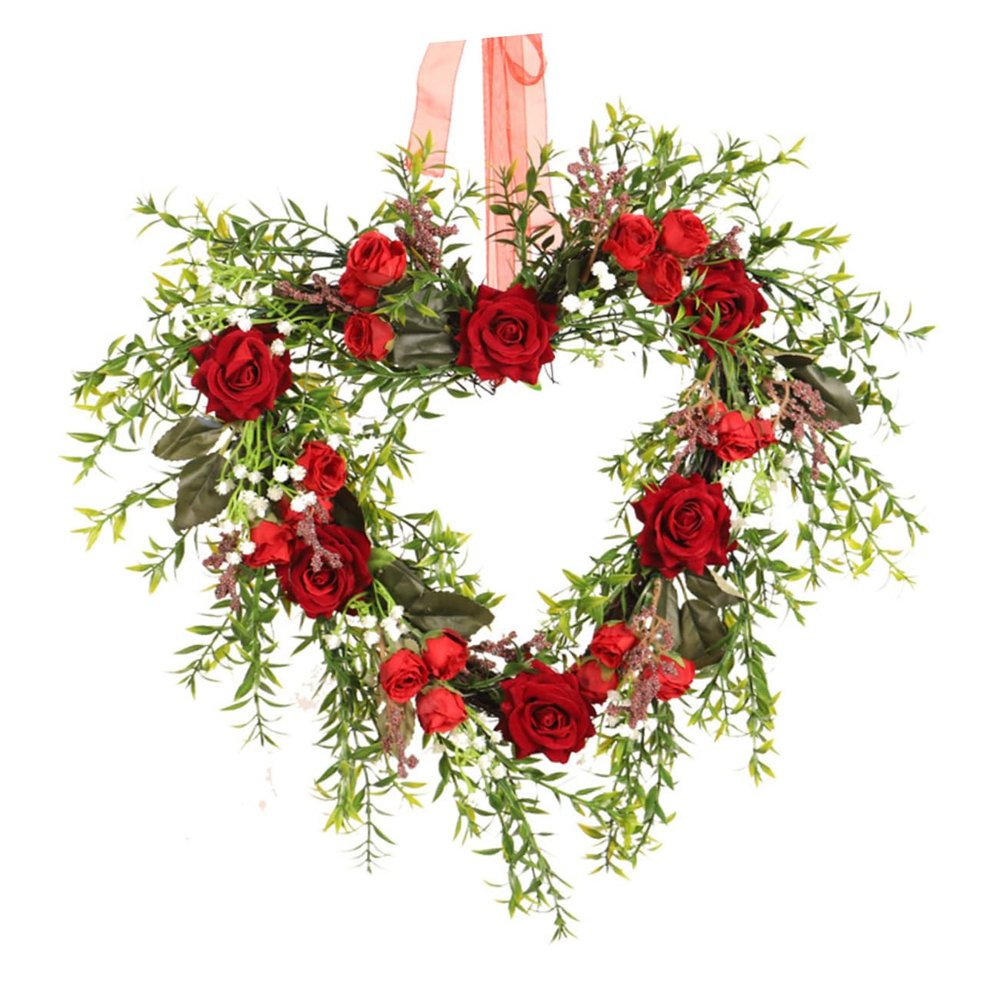 Alipis Valentine's Day Wreath Heart Rose Luminous Delicate Hanging Door Decorations Wall Pendant