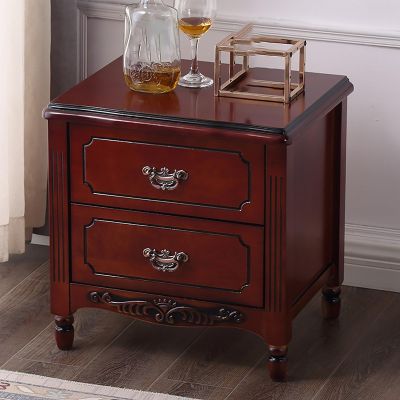 Bedroom Nightstand, Wood Bedside Table, Fully-Assembled Nightstand with 2 Drawers and Unique Base Design, Side Table Storage Cabinet with Metal Handles for Bedroom, Living Room(Reddish brown)