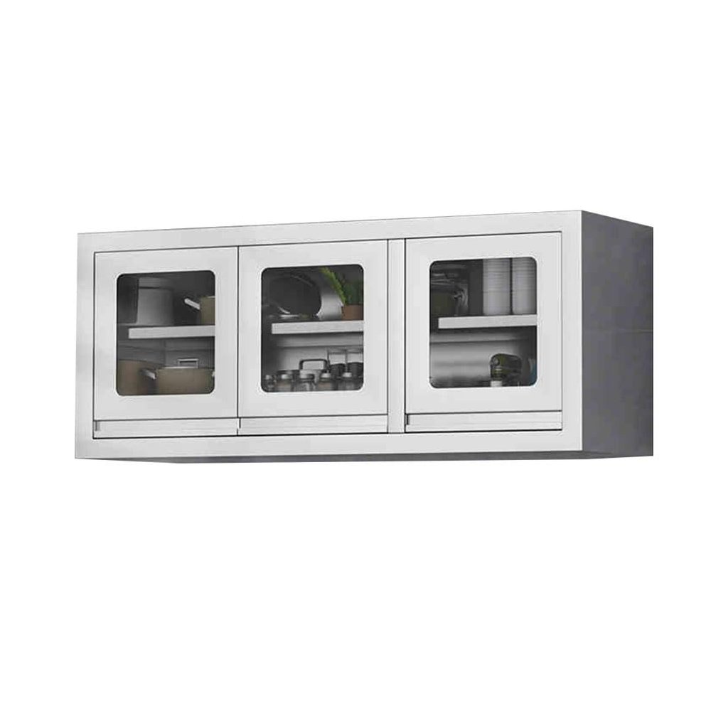 pujindu Stainless Steel Kitchen Wall Cabinet, Kitchen Cupboard With Sliding Doors, Heavy Duty Cabinet Shelf For Commercial Bars Garage(Silver-A,150x35x60cm)