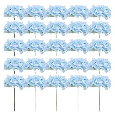 25PCS Hydrangea Artificial Flowers Silk Hydrangea Heads Flowers DIY Wedding Centerpiece Home Party Decoration(Blue)