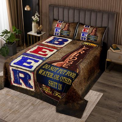 Feelyou Kids Vintage Beer Coverlet Set Twin Size, Retro Cheer Beer Bedspread Summer Drinks Quilted Coverlet Boys Girls Teens Bedroom Decor with 1 Pillow Case