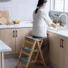 Step Ladder 3 Step Ladder Stool, Foldable Solid Wood Ladder, Portable Lightweight Stepladder with Anti-Slip Wide Pedal, Wide Step Stool for Library Office Home 330lbs Folding Step Stool(Wood) view 4