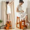 step ladder Folding 3 Tier Step Ladder Counter Stool, Multifunction 3-in-1 Wood Step Stool with Anti-Slip, Wide Pedal, Display Ladder and Storage Shelf for Library, Home Kitchen, Household Work, Garag view 3