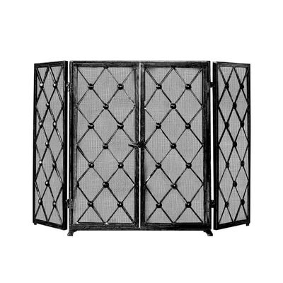 oaxroe Fire Place Screen Fireplace Screen Metal 4 Panels Gauze Safety Barrier Fireplace Net Spark Screen Hearth Door Interior Decorative Fireplace Screens Decorative Fireplace Screen(Black)