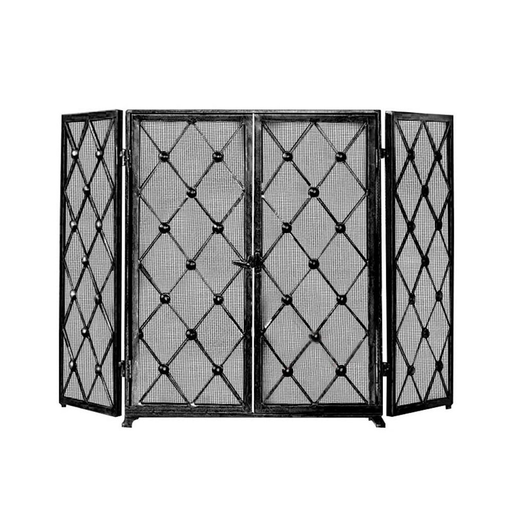 oaxroe Fire Place Screen Fireplace Screen Metal 4 Panels Gauze Safety Barrier Fireplace Net Spark Screen Hearth Door Interior Decorative Fireplace Screens Decorative Fireplace Screen(Black)
