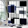 4 Pcs Navy Blue Geometric Bathroom Sets with Shower Curtain Set and Non-Slip Rugs for Bathroom, Navy Blue Black White Checkered Modern Bathroom Shower Curtain Sets with Rugs and Accessories view 1