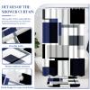 4 Pcs Navy Blue Geometric Bathroom Sets with Shower Curtain Set and Non-Slip Rugs for Bathroom, Navy Blue Black White Checkered Modern Bathroom Shower Curtain Sets with Rugs and Accessories view 3