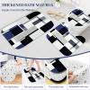 4 Pcs Navy Blue Geometric Bathroom Sets with Shower Curtain Set and Non-Slip Rugs for Bathroom, Navy Blue Black White Checkered Modern Bathroom Shower Curtain Sets with Rugs and Accessories view 4
