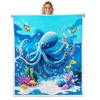 jejeloiu Cartoon Octopus Fleece Throw Blanket Kids Boys Girls Twin 60"x80" Underwater World Sherpa Blanket Plush Fuzzy Ultra Soft Tentacles for Bed Couch Chair Living Room Sealife Sea Animal view 1