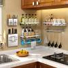GAZOGJ Wall Mounted Spice Rack,304 Stainless Steel Hanging Spice Shelf With Towel Bar And Hooks Kitchen Storage Racks For Kitchen Wall,Silver-50cm view 4