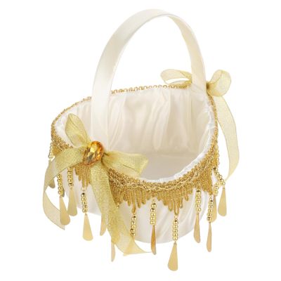 Heart Shaped Flower Girl Basket with Lace Bowknot for Wedding Ceremonies