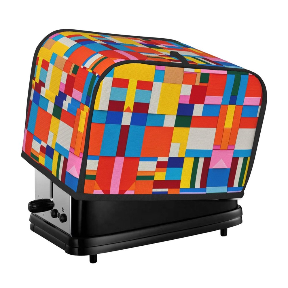 2 slice Toaster Cover, Colorful Square Print Bread Machine Covers with Pockets for Kitchen Counter 11.4''x7.9''x7.5''