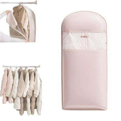 2025 Space Saving Hanging Garment Bag with Self Compression Zipper, Upgrade Dust Cover Clothes Bags for Down Coat, Closet Organizers Heavy Duty Garment Bag Winter Coat Storage (Pink, Large)
