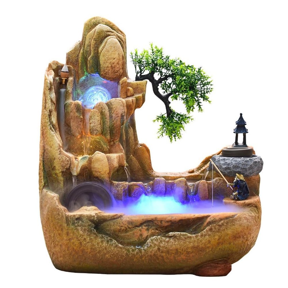 eexbz Water Fountains Indoor Mountain Water Fountain Ornaments Water Wheel Indoor Living Room Desktop Office Landscape Decorations Tabletop Fountain