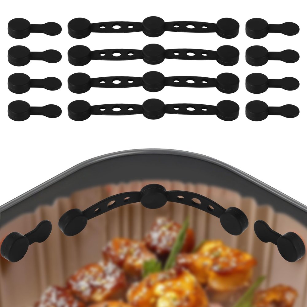 12pcs Air Fryer Magnet Silicone Buckles, 4 Long and 8 Round Air Fryer Magnets Accessories for Holding Parchment Paper to Prevent Paper Liner from Covering Food or Contacting Heating Element