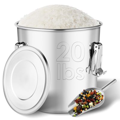 Yoziyaxo 304 Stainless Steel Food Containers with Lids,12L/20LBS Airtight Food Storage Containers with Lock Clips for Flour Rice Sugar Coffee Bean,Stainless Steel Food Storage Containers for Kitchen