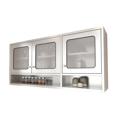 EHVYBDX Kitchen Wall Cabinet, Stainless Steel Double Door Storage Shelf with Adjustable Shelves, Wall-Mounted Cabinet for Living Room Kitchen Bathroom