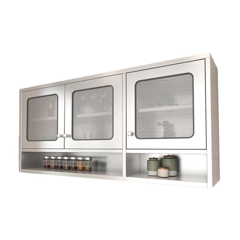 EHVYBDX Kitchen Wall Cabinet, Stainless Steel Double Door Storage Shelf with Adjustable Shelves, Wall-Mounted Cabinet for Living Room Kitchen Bathroom