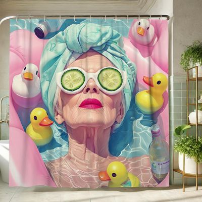 Rubber Duck Shower Curtain, Colorful Bath Decor for Kids, Summer Playful Design with Ducks for Bathroom Decoration, Fun and Lightweight Bathroom Accessory Set with Hooks 62x72 Inch