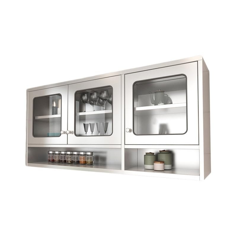 EHVYBDX Modern Stainless Steel Wall Mounted Kitchen Cabinet with Adjustable Shelves for Living Room and Bathroom Storage Double Door Shelf Unit