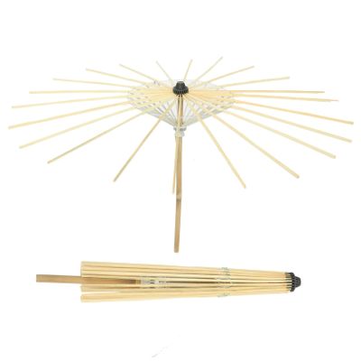 2Pcs Bamboo Oiled Paper Umbrella Frames, Wooden Skeletons for DIY Craft